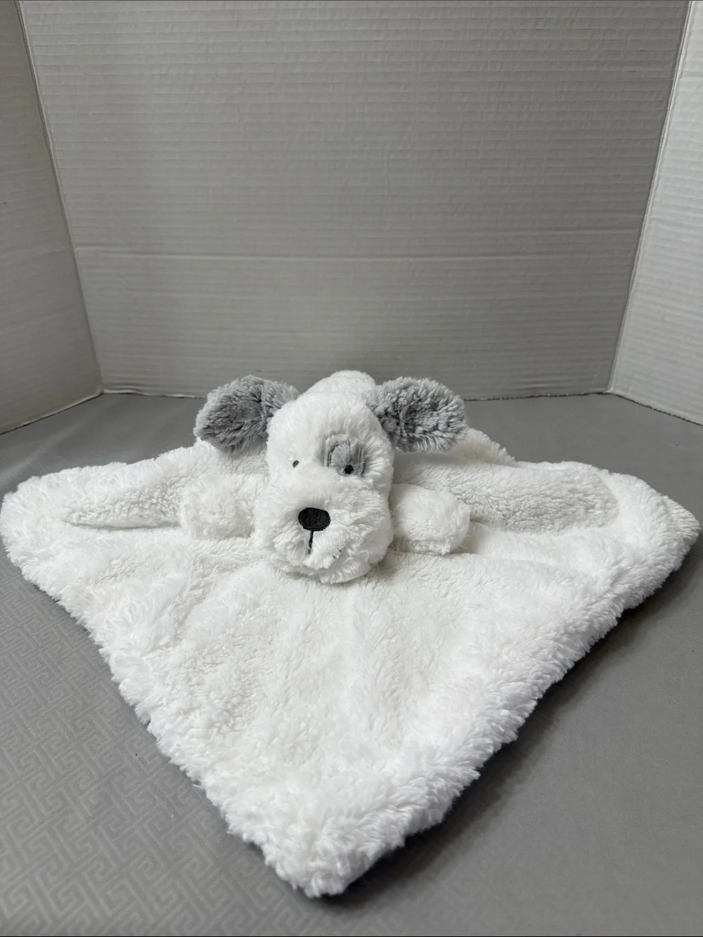 Koala Kids White & Gray Puppy Lovey Fluffy Plush Security Blanket with Rattle